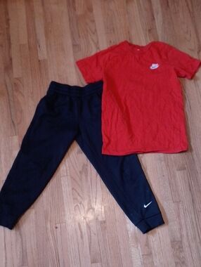 Nike Kids Black Jogger Pants And Red T-shirt Set Bundle